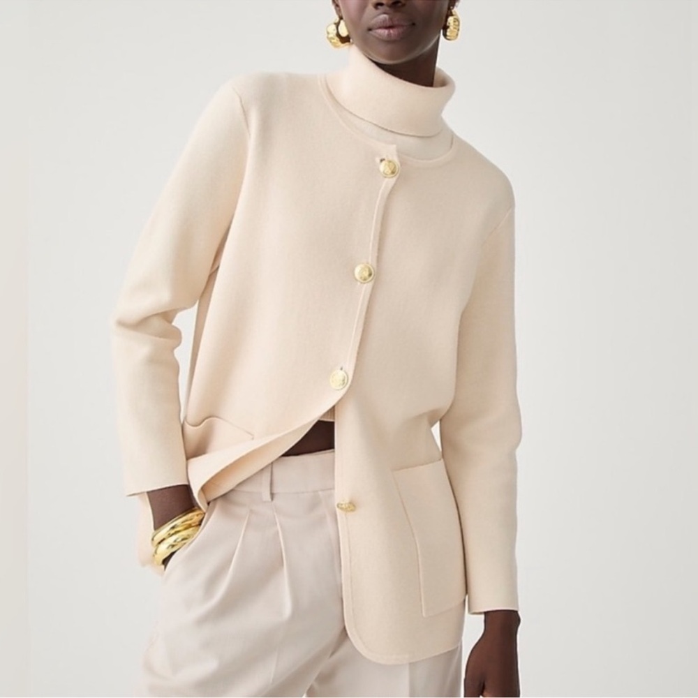 J. Crew Giselle Cardigan Blazer Jacket Merino Cotton Womens Large Cream - Picture 1 of 12